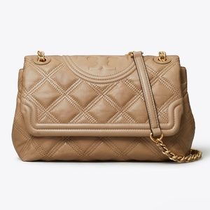 TORY BURCH FLEMING SOFT GLAZED CONVERTIBLE SHOULDER BAG ALMOND FLOUR